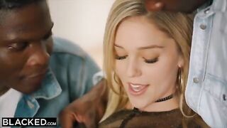 Blonde beauty Kali Rose gets passed around by six well-hung men in intense interracial action