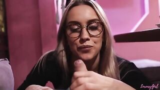 A sexy blonde gave a blowjob to her friend in the restaurant
