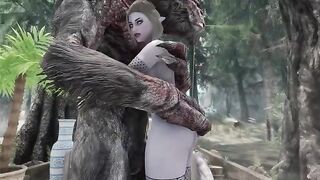 Dark elf gets her pussy railed by a troll