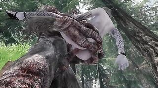Dark elf gets her pussy railed by a troll