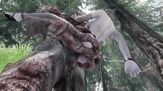 Dark elf gets her pussy railed by a troll