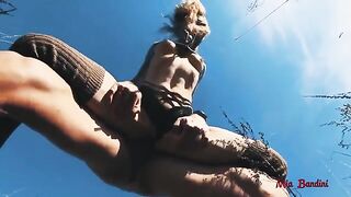 The guy has an incredible sex with the beautiful sporty girl in the fresh air