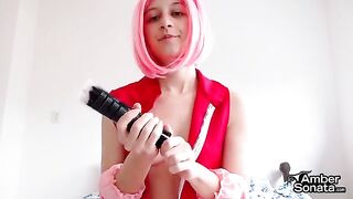 Sakura explains how to masturbate, showcasing her commanding presence from the Naruto series