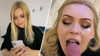 A beautiful neighbor came to help and got a blowjob