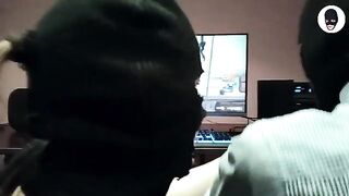 Balaclava blowjob with intense deepthroat action and a messy finish