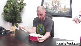 Natasha Nice is very glad to have sex with her boss, showcasing her big natural tits