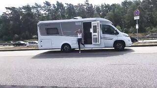 Drive-in sex on the A1 - soak me in wet look pants