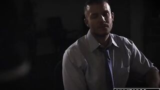 Babe Evelyn Claire fucks with a reporter in the office