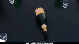 Bottle spinning game turns into a hot foursome with stepdads and kinky sluts