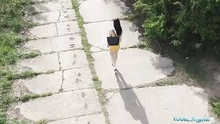 The public agent spies a babe taking a piss with his drone and fucks her
