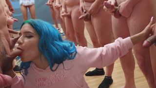 Min Galilea swallows 64 huge cumshots in mouthful bukkake, a stunning performance