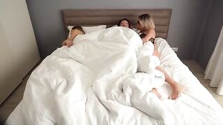 Girl seduced by her stepmom and her boyfriend to have a threesome sex