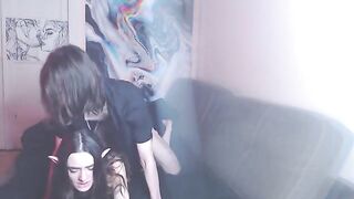 Cute babe has sex with her young boyfriend on the couch