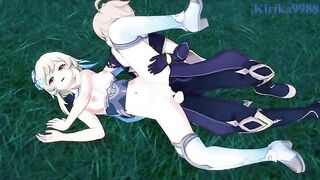 Aether and Futa Lumine have intense sex in the meadow at night - Genshin Impact Hentai