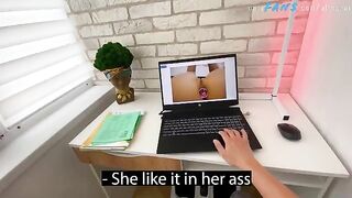 A stepson was caught by his gorgeous stepmom while jerking off with her intimate photos