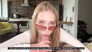 A beautiful slut has sex with her boyfriend wearing glasses