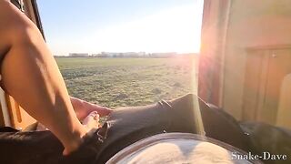 Couple fucked in the camper on the road with the door left open