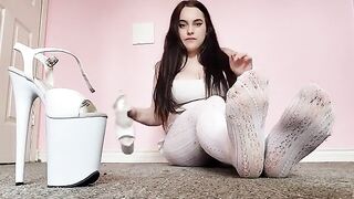 Dirty white tights and pleasers foot worship with teasing toes