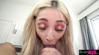 Short girl has a sex talk with her stepbrother, showing her slim body