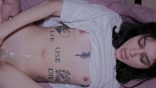 A pretty woman has sex and receives cum inside