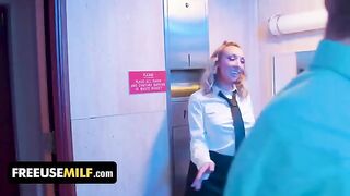The hot attendant of the bathroom is giving special services to the clients