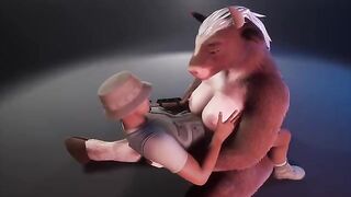 Furry cow gives milk to the ranger in the wild