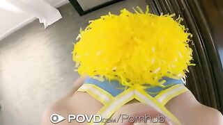 Cute blondie cheerleader gets her face covered with cum