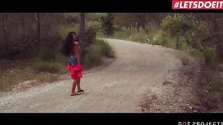Spanish babe Alexa Tomas gets her pussy wet and fucks outdoors