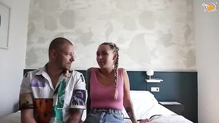 A couple enjoys their first sexual experience together at a hotel