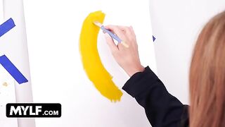 Artistic MILF with huge tits fucks her nude painter model