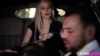 The driver got tired and fucked with the busty blonde bombshell