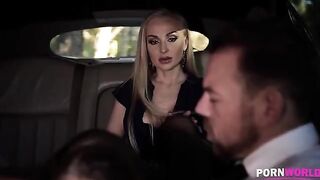 The driver got tired and fucked with the busty blonde bombshell