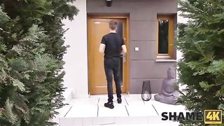 A stunning brunette gets accidentally locked in the room with a charming guy