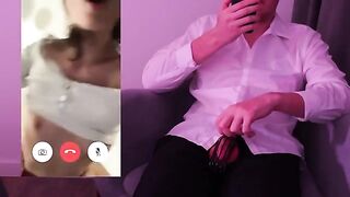 A guy couldn't hold back and cum in front of his husband on a video call