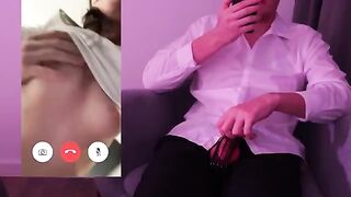 A guy couldn't hold back and cum in front of his husband on a video call