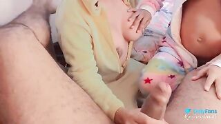 A trio with a 6-month pregnant woman who loves to eat cock