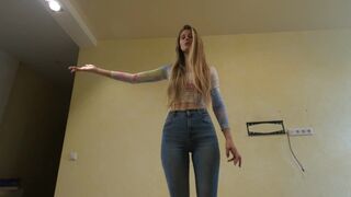 A beautiful blond girl is amazed by someone's incredible skills in this exclusive video