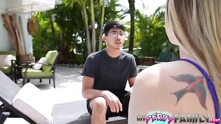 Her stepbrother caught her in the act, and she had to give him a blowjob to keep it a secret