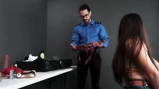 The TSA agent found a toy in the luggage and had to fuck with him