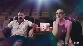 The guy is having fun with a girl in the cinema, Jackie Hoff