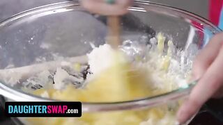 The girls are backing a pie for their stepdads, but things get dirty