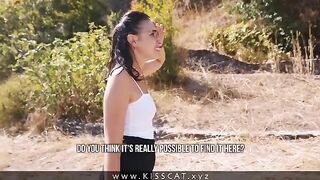 A risky blowjob in the street with a curious Russian student