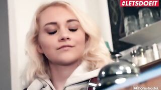 Petite teen Marilyn Sugar from Horny Hostel gets fucked hard by a stranger