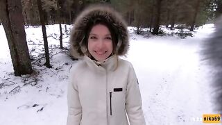 Babe gets fucked outdoors even in the snow - POV