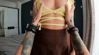 The gorgeous babe gets a face full of cum and sperm