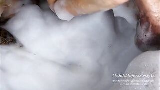 The blonde is horny and fucks in the bathtub