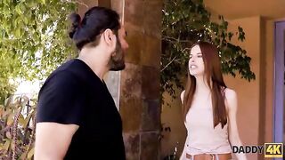 A young slim girl calmed down with her handsome neighbor