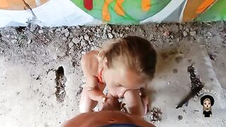 A beautiful blonde has sex with a guy in the street