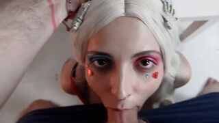 Crazy bitch Harley Quinn getting her pussy railed while sticking a butt plug in her ass