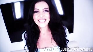 Theodora Day, sexy brunette with blue eyes, skillfully handles cock